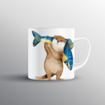 Cute Bear With Fish Printed Mug