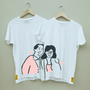 Couple's Printed Combo Round Neck White T shirt