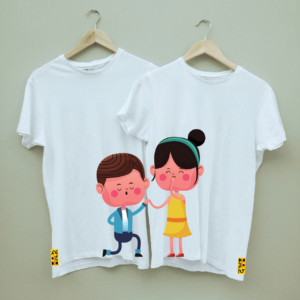 "Cute Couple Proposal" Printed Combo Round Neck White T shirt