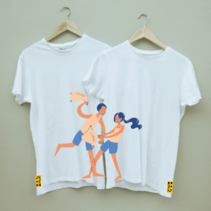 Couple's Printed Combo Round Neck White T shirt