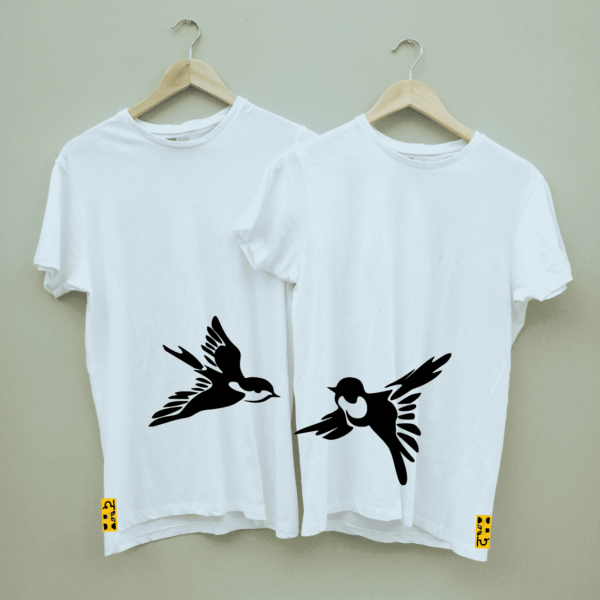 Couple's Love Birds Printed Combo Round Neck White T shirt