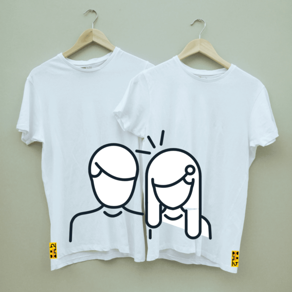 Couple's Cute Printed Combo Round Neck White T shirt