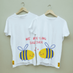 Couple's Cute "We Belong Together" Printed Combo Round Neck White T shirt