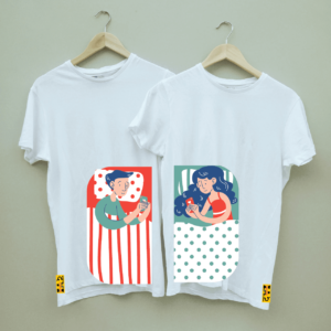 Couple's "Late Night Texting" Combo Round Neck White T shirt