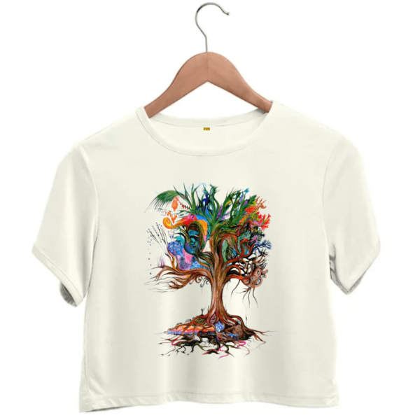 multicolored tree printed crop top