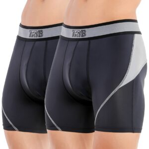 TRYB Mens Sport Performance Stretch Quick Dry Moisture Wicking Compression Athletic Two Tone Active Boxer H Trunk (Pack of 2)