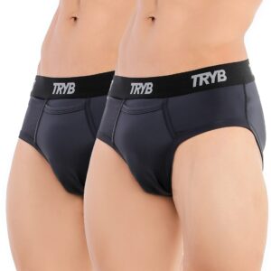 TRYB Mens Sport Performance Stretch Quick Dry Moisture Wicking Athletic Boxer Active Brief (Pack of 2