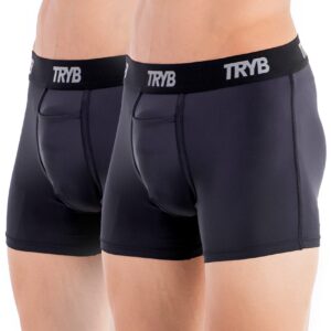 TRYB Mens Sport Performance Stretch Quick Dry Moisture Wicking Athletic Active Square Cut Compression Boxer Trunk (Pack of 2)