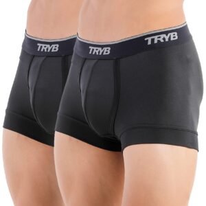 TRYB Pro Mens Sport Performance Stretch Underwear Quick Dry Moisture Wicking Athletic Active Kooltex Short Boxer Trunk - Pack of 2