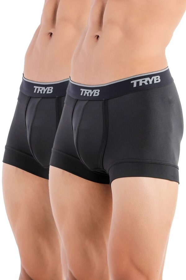 TRYB Pro Mens Sport Performance Stretch Underwear Quick Dry Moisture Wicking Athletic Active Kooltex Short Boxer Trunk - Pack of 2