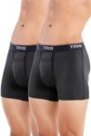 TRYB Mens Sport Performance Stretch Underwear Quick Dry Moisture Wicking Athletic Active Kooltex Square Cut Boxer Trunk - Pack of 2