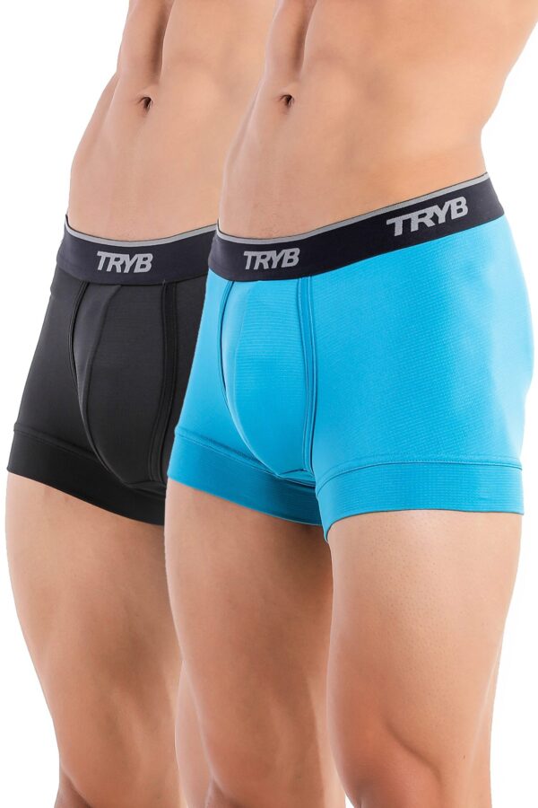 TRYB Pro Mens Sport Performance Stretch Underwear Quick Dry Moisture Wicking Athletic Active Kooltex Short Boxer Trunk - Pack of 2