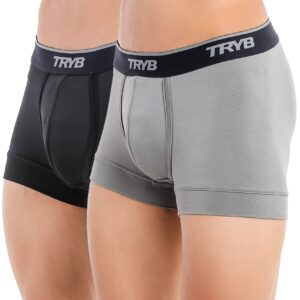 TRYB Pro Mens Sport Performance Stretch Underwear Quick Dry Moisture Wicking Athletic Active Kooltex Short Boxer Trunk - Pack of 2