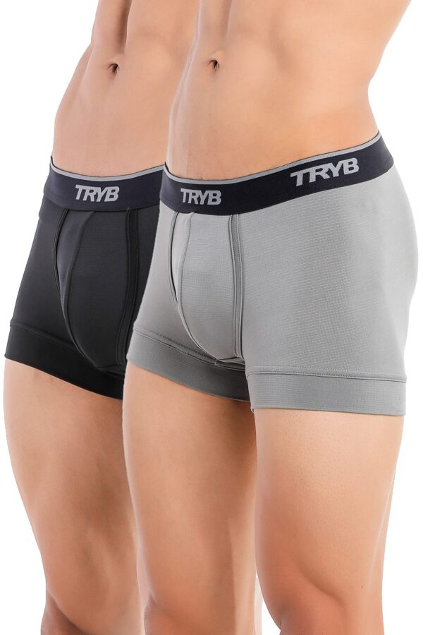 TRYB Pro Mens Sport Performance Stretch Underwear Quick Dry Moisture Wicking Athletic Active Kooltex Short Boxer Trunk - Pack of 2