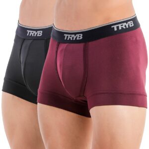 TRYB Pro Mens Sport Performance Stretch Underwear Quick Dry Moisture Wicking Athletic Active Kooltex Short Boxer Trunk - Pack of 2