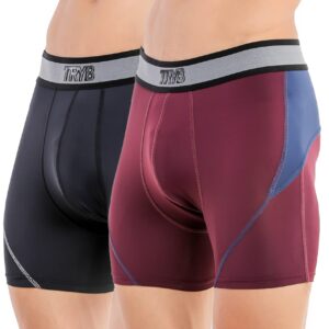 TRYB Mens Sport Performance Stretch Quick Dry Moisture Wicking Compression Athletic Two Tone Active Boxer H Trunk (Pack of 2)