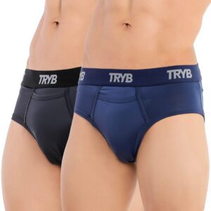 TRYB Mens Sport Performance Stretch Quick Dry Moisture Wicking Athletic Boxer Active Brief (Pack of 2]