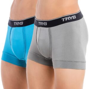 TRYB Pro Mens Sport Performance Stretch Underwear Quick Dry Moisture Wicking Athletic Active Kooltex Short Boxer Trunk - Pack of 2