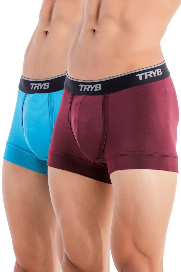 TRYB Pro Mens Sport Performance Stretch Underwear Quick Dry Moisture Wicking Athletic Active Kooltex Short Boxer Trunk - Pack of 2