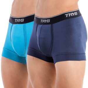 TRYB Pro Mens Sport Performance Stretch Underwear Quick Dry Moisture Wicking Athletic Active Kooltex Short Boxer Trunk - Pack of 2