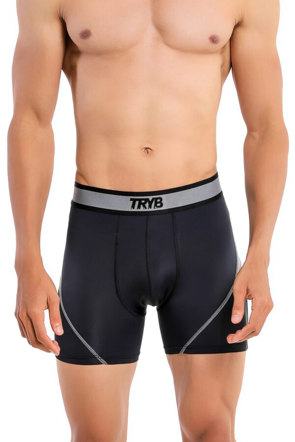 TRYB Mens Sport Performance Stretch Quick Dry Moisture Wicking Compression Athletic Two Tone Active Boxer H Trunk (Pack of 2)