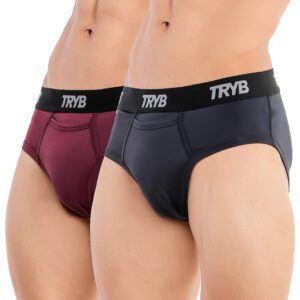 TRYB Mens Sport Performance Stretch Quick Dry Moisture Wicking Athletic Boxer Active Brief (Pack of 2]