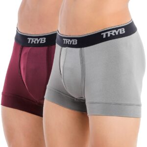 TRYB Pro Mens Sport Performance Stretch Underwear Quick Dry Moisture Wicking Athletic Active Kooltex Short Boxer Trunk - Pack of 2