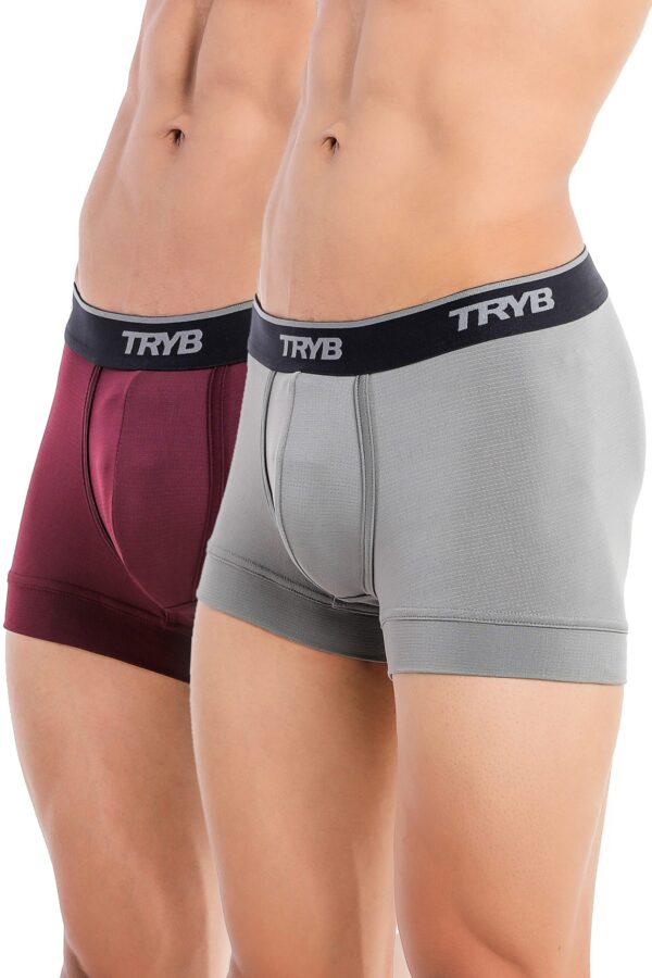 TRYB Pro Mens Sport Performance Stretch Underwear Quick Dry Moisture Wicking Athletic Active Kooltex Short Boxer Trunk - Pack of 2