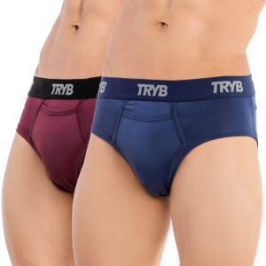 TRYB Mens Sport Performance Stretch Quick Dry Moisture Wicking Athletic Boxer Active Brief (Pack of 2]