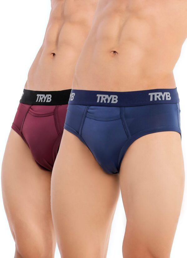 TRYB Mens Sport Performance Stretch Quick Dry Moisture Wicking Athletic Boxer Active Brief (Pack of 2]