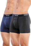 TRYB Mens Sport Performance Stretch Underwear Quick Dry Moisture Wicking Athletic Active Kooltex Square Cut Boxer Trunk - Pack of 2