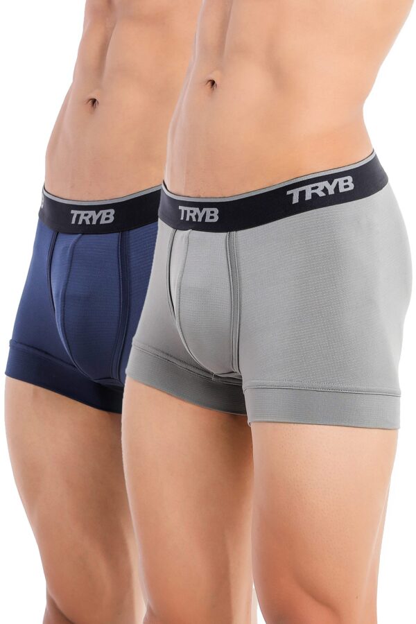 TRYB Pro Mens Sport Performance Stretch Underwear Quick Dry Moisture Wicking Athletic Active Kooltex Short Boxer Trunk - Pack of 2