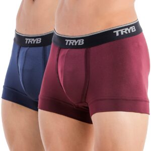 TRYB Pro Mens Sport Performance Stretch Underwear Quick Dry Moisture Wicking Athletic Active Kooltex Short Boxer Trunk - Pack of 2