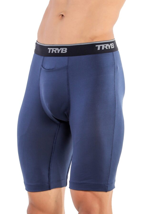 TRYB Mens Compression Shorts Long Leg Performance Underwear Spandex Running Workout Athletic Quick Dry Tights Boxer Brief Trunk