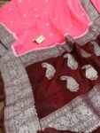 Banaras Pure Handloom Khaddi Georgette Silk With Silver Zari Weaved Saree