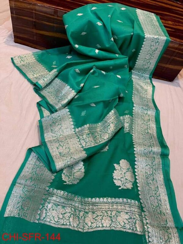 Banaras Pure Handloom Khaddi Georgette Silk With Silver Zari Weaved Saree