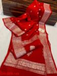 Banaras Pure Handloom Khaddi Georgette Silk With Silver Zari Weaved Saree