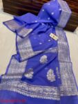 Banaras Pure Handloom Khaddi Georgette Silk With Silver Zari Weaved Saree