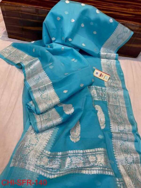 Banaras Pure Handloom Khaddi Georgette Silk With Silver Zari Weaved Saree