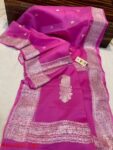 Banaras Pure Handloom Khaddi Georgette Silk With Silver Zari Weaved Saree