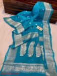 Banaras Pure Handloom Khaddi Georgette Silk With Silver Zari Weaved Saree