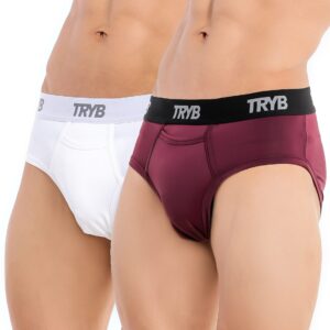 TRYB Mens Sport Performance Stretch Quick Dry Moisture Wicking Athletic Boxer Active Brief (Pack of 2]