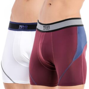 TRYB Mens Sport Performance Stretch Quick Dry Moisture Wicking Compression Athletic Two Tone Active Boxer H Trunk (Pack of 2)