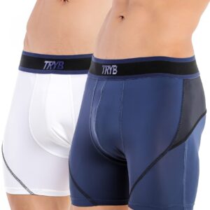 TRYB Mens Sport Performance Stretch Quick Dry Moisture Wicking Compression Athletic Two Tone Active Boxer H Trunk (Pack of 2)