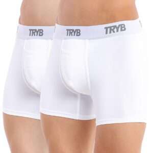 TRYB Mens Sport Performance Stretch Quick Dry Moisture Wicking Athletic Active Square Cut Compression Boxer Trunk (Pack of 2)