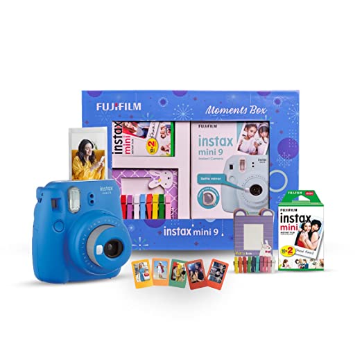 Fujifilm Instax Mini 9 Instant Camera (Cobalt Blue) Moments Box with 20 Shots