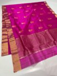 Pure Handloom Chanderi Pattu Katan Silk with tilfi meena weaved leaf weaved Saree.