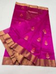 Pure Handloom Chanderi Pattu Katan Silk with tilfi meena weaved leaf weaved Saree.