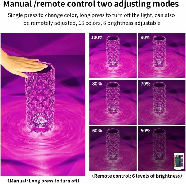 Rose Diamond Table USB Charging LED Touch Lamp- RGB Lighting