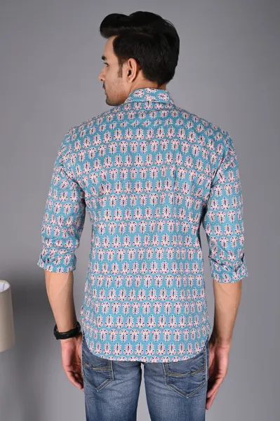 Sky Blue Printed Cotton Shirt